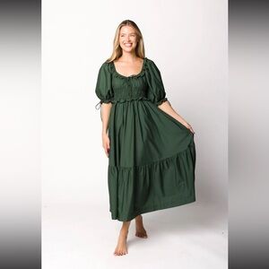 Crissy Ruched Midi Dress in Forest Green 1X Worth Collective (bump friendly!)